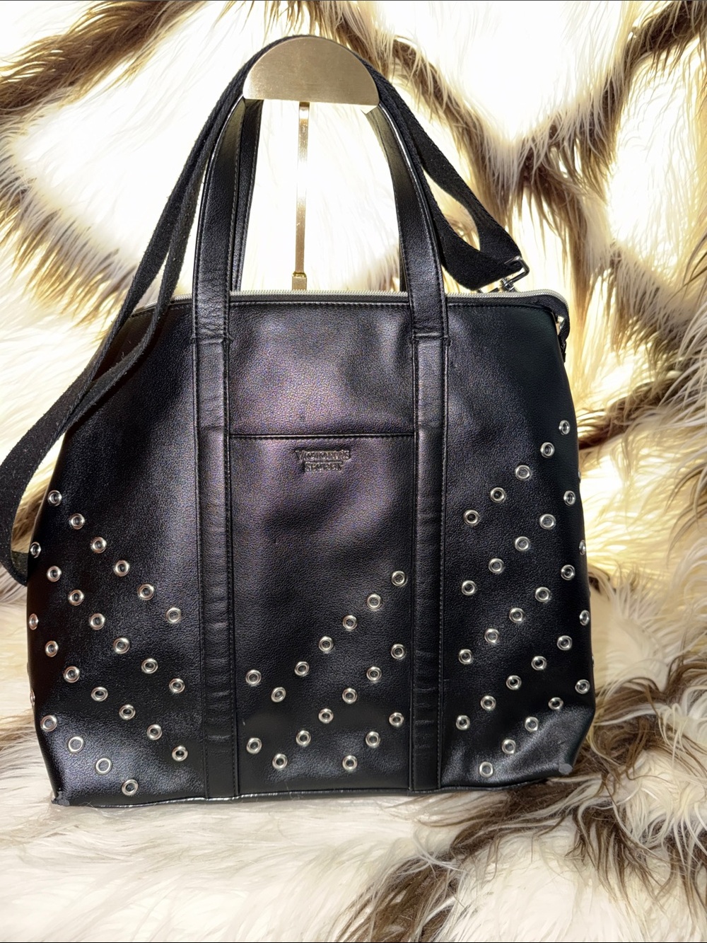 Victoria Secret-Black Studded Leather Tote Bag